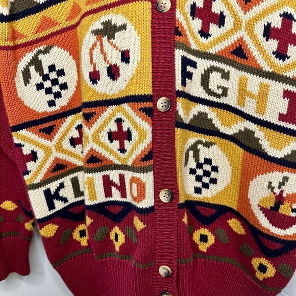 Charter Club Jane Justin Vintage Alphabet Cardigan Sweater Burgundy Size Small - Picture 4 of 5